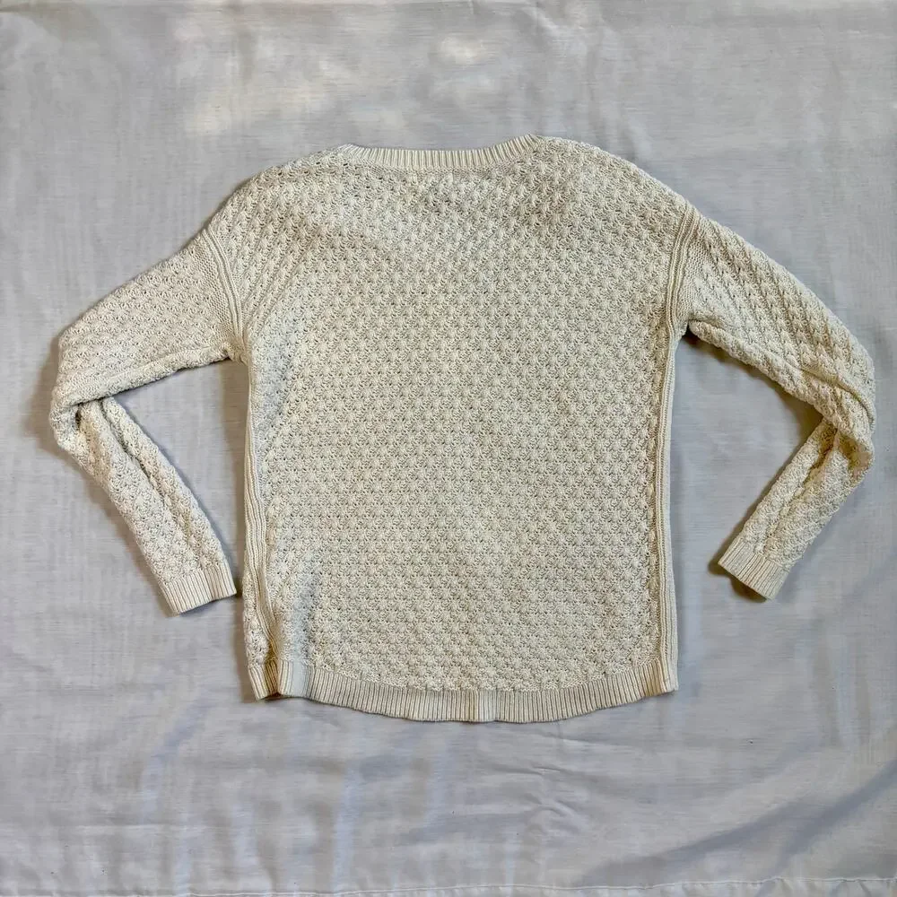 Old Navy White Chunky Knit Sweater Cotton Acrylic Blend Womens Small Ribbed Crew
